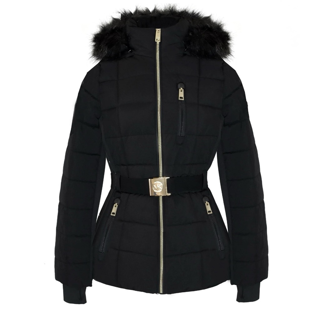Michael Kors Black Puffer Jacket with Faux Fur Trim - Picture 7 of 8